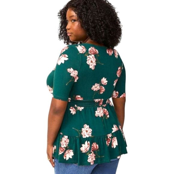 TORRID NEWβPLUS SIZE FLORAL Super Soft V Neck Tie Front Elbow Sleeve Babydoll 2X - Picture 3 of 16